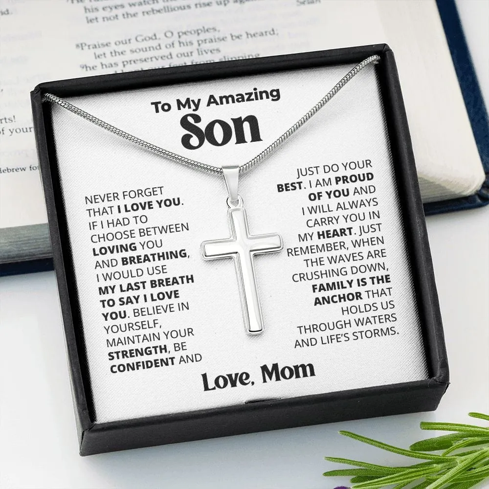 Gift For Son - Believe In Yourself - Cross With Message Card - Gift For Birthday, Anniversary, Christmas From Mom, Mother