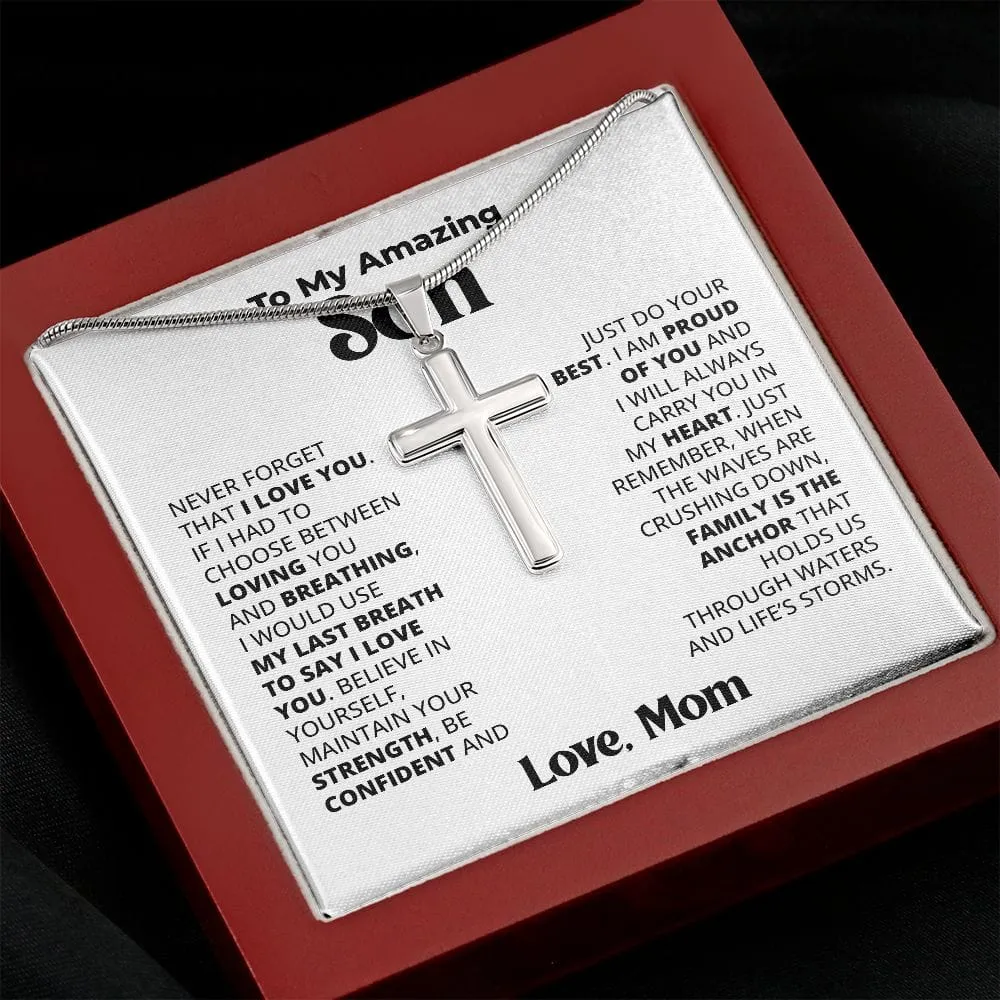 Gift For Son - Believe In Yourself - Cross With Message Card - Gift For Birthday, Anniversary, Christmas From Mom, Mother