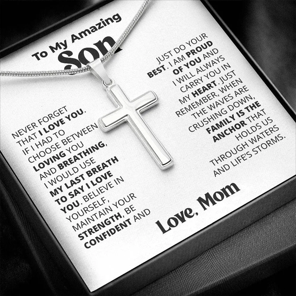Gift For Son - Believe In Yourself - Cross With Message Card - Gift For Birthday, Anniversary, Christmas From Mom, Mother