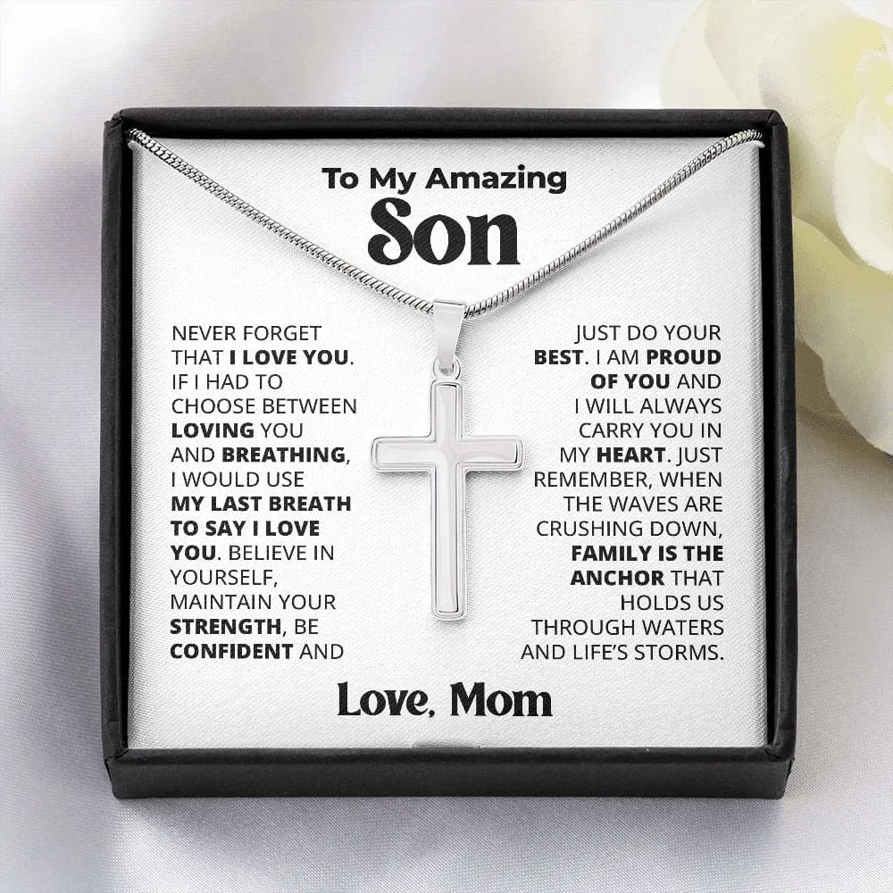 Gift For Son - Believe In Yourself - Cross With Message Card - Gift For Birthday, Anniversary, Christmas From Mom, Mother
