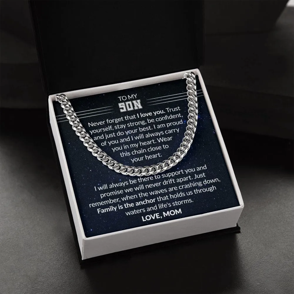 Gift For Son - Family Is The Anchor - Cuban Link Chain With Message Card - Son Gift For Birthday, Christmas, Special Occasion From Mom, Mother