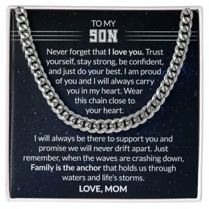 Gift For Son - Family Is The Anchor - Cuban Link Chain With Message Card - Son Gift For Birthday, Christmas, Special Occasion From Mom, Mother