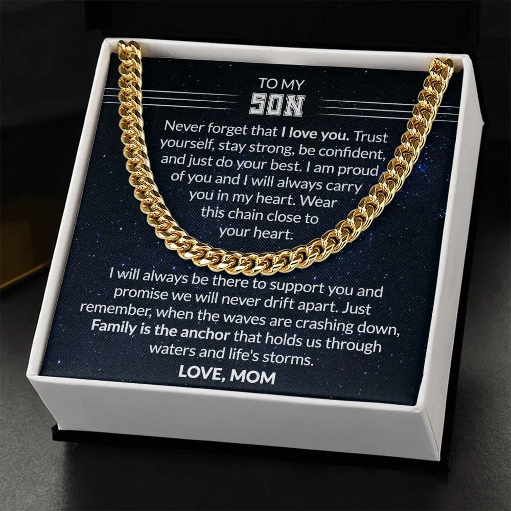 Gift For Son - Family Is The Anchor - Cuban Link Chain With Message Card - Son Gift For Birthday, Christmas, Special Occasion From Mom, Mother