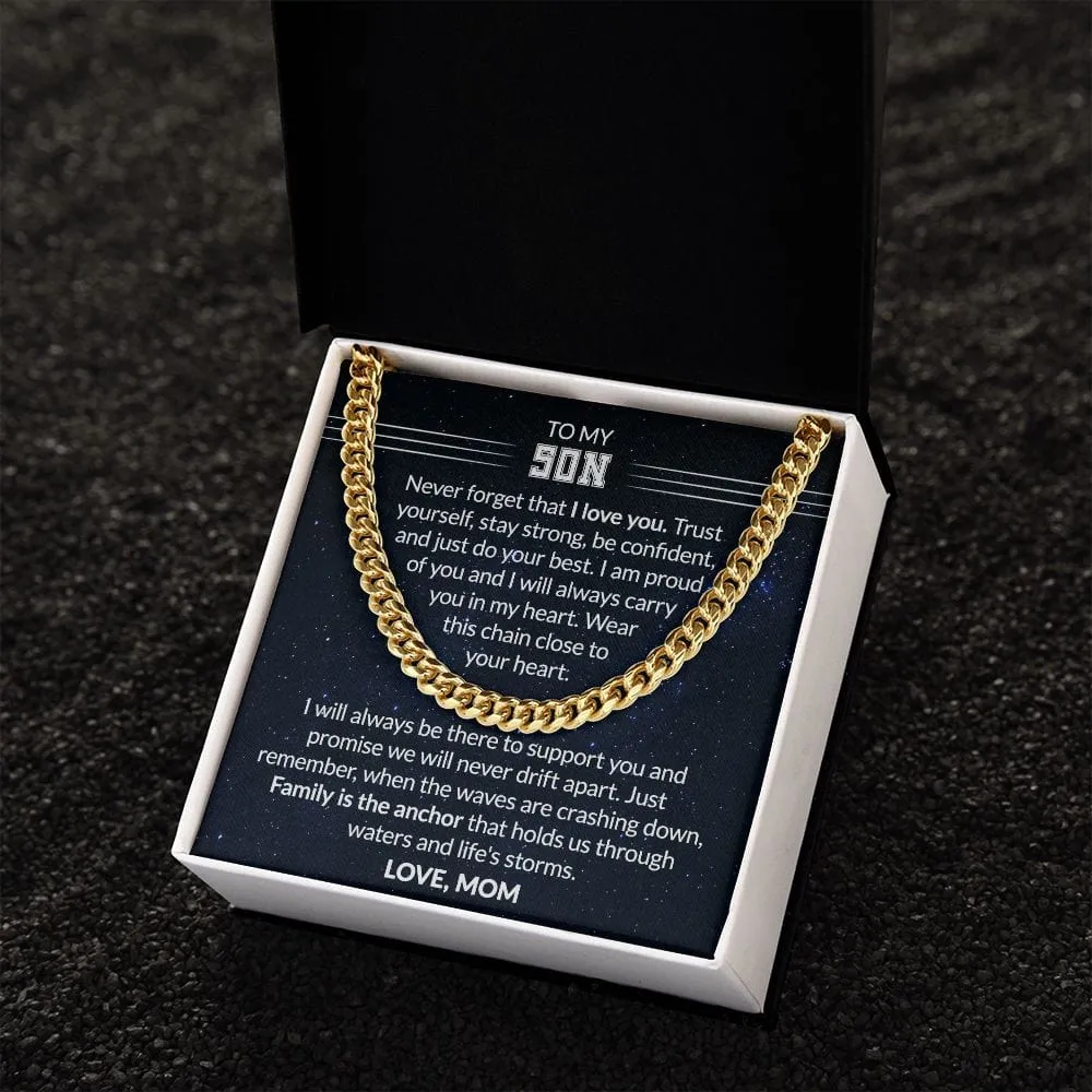 Gift For Son - Family Is The Anchor - Cuban Link Chain With Message Card - Son Gift For Birthday, Christmas, Special Occasion From Mom, Mother
