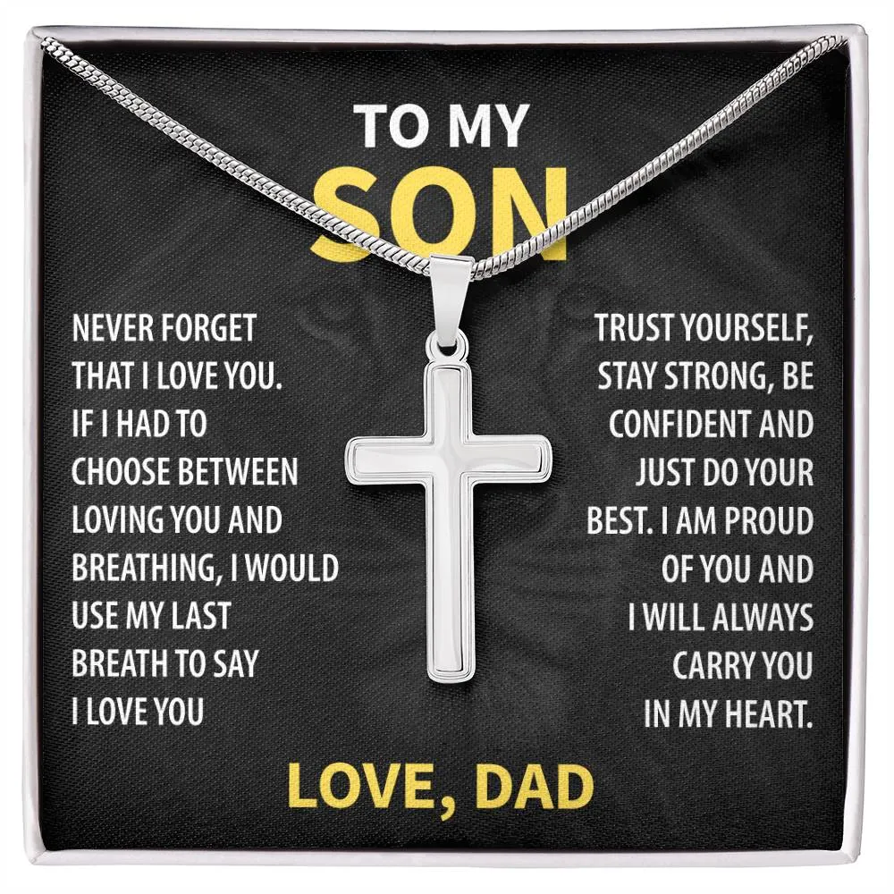 Gift For Son From Dad - Trust Yourself - Stainless Steel Cross Necklace