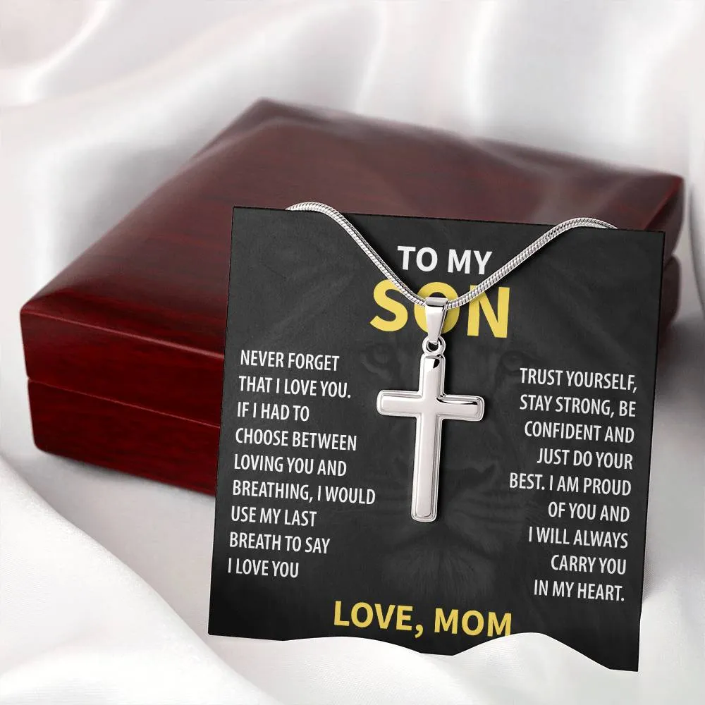 Gift For Son From Mom - Trust Yourself - Stainless Steel Cross Necklace