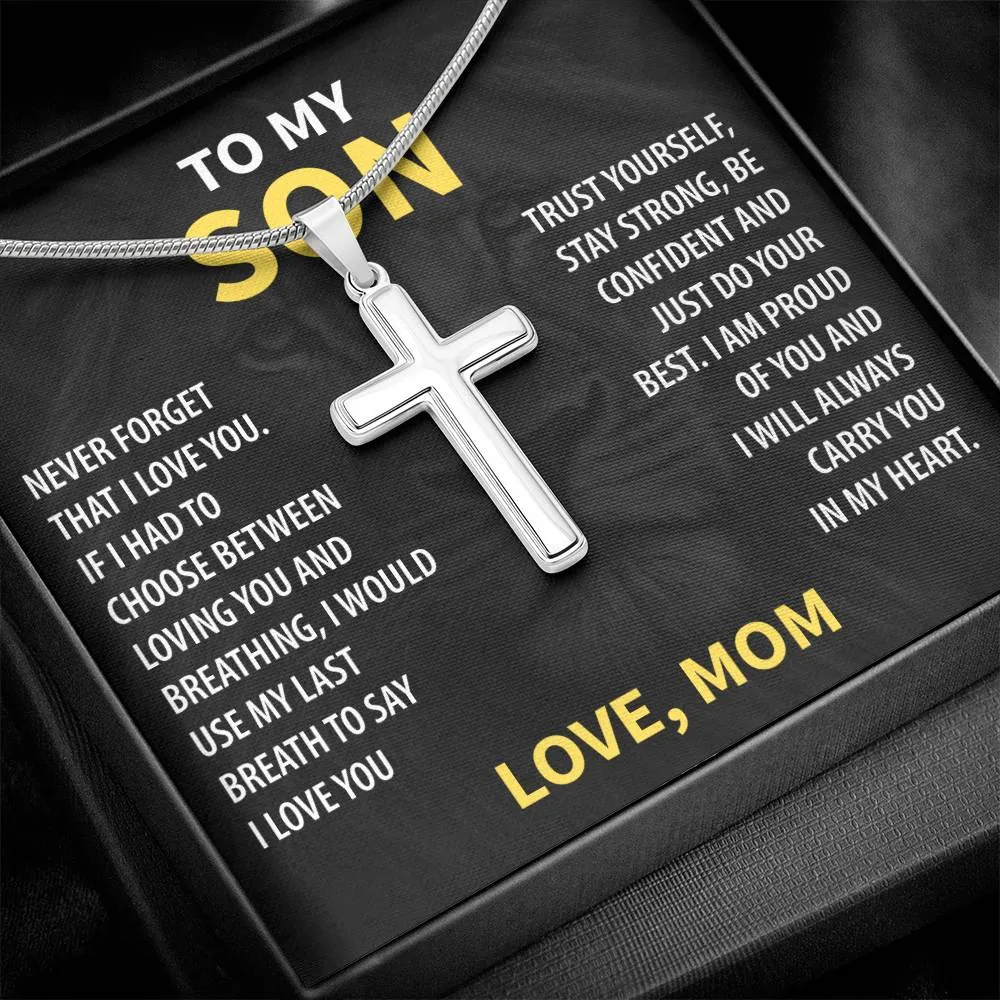 Gift For Son From Mom - Trust Yourself - Stainless Steel Cross Necklace
