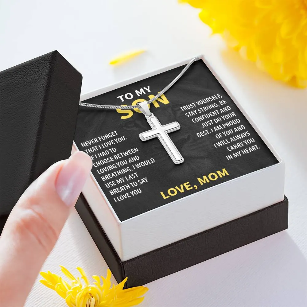 Gift For Son From Mom - Trust Yourself - Stainless Steel Cross Necklace