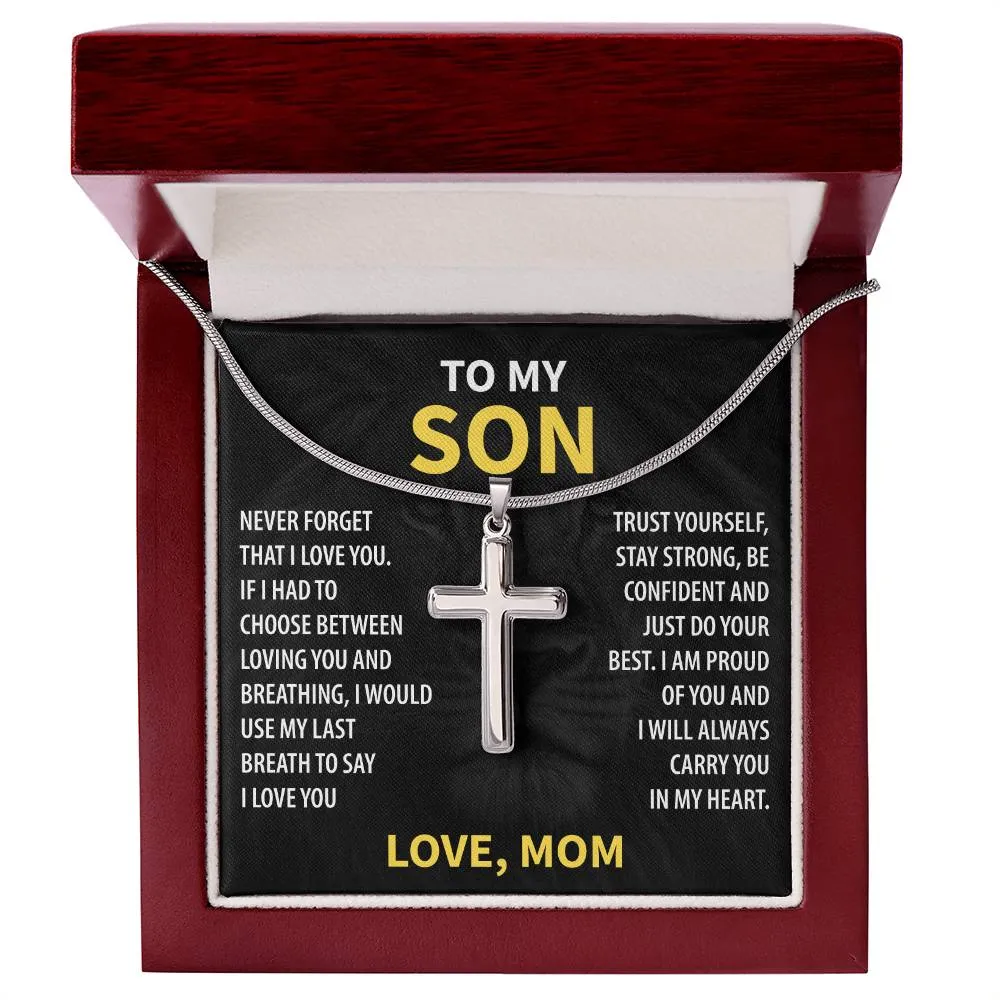 Gift For Son From Mom - Trust Yourself - Stainless Steel Cross Necklace