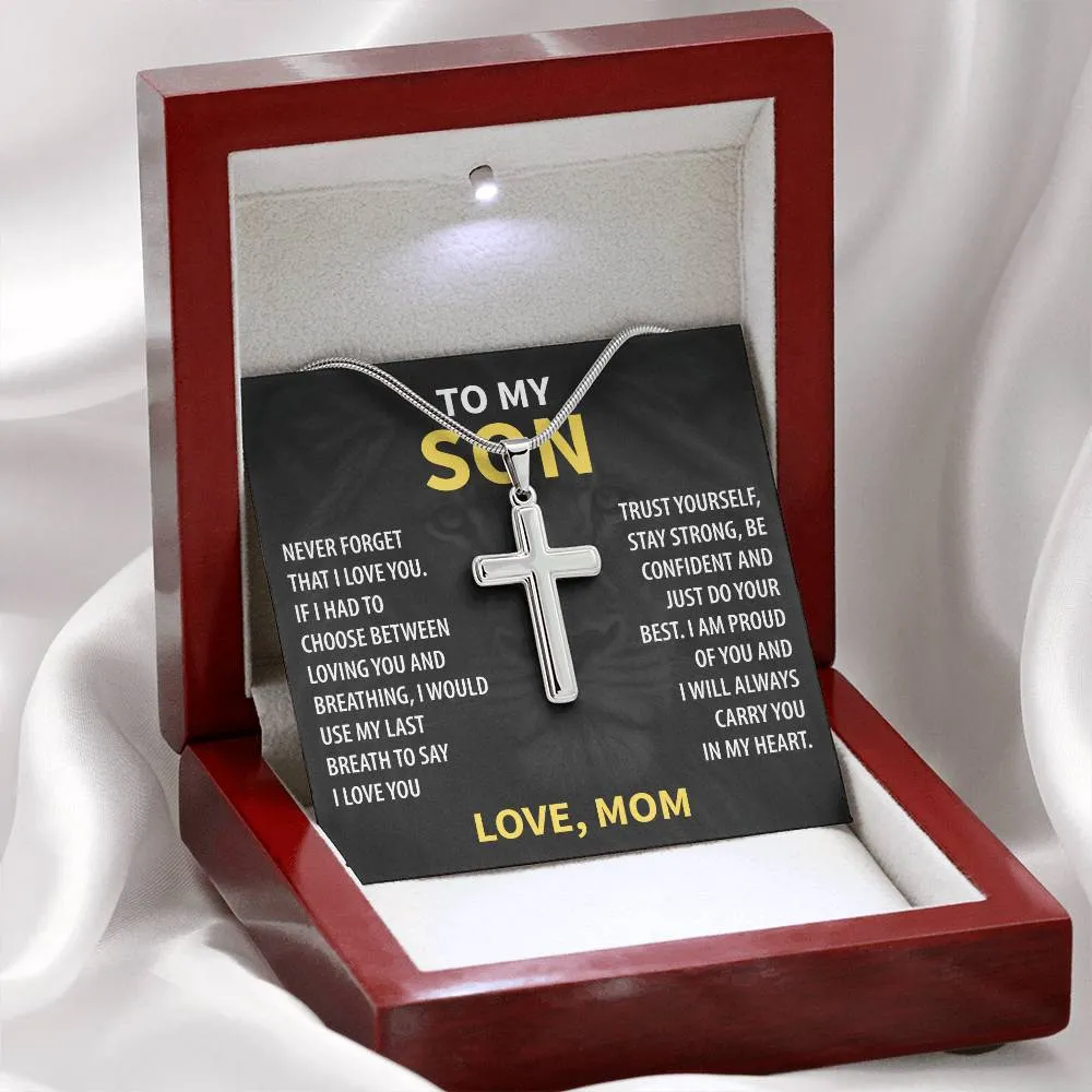 Gift For Son From Mom - Trust Yourself - Stainless Steel Cross Necklace