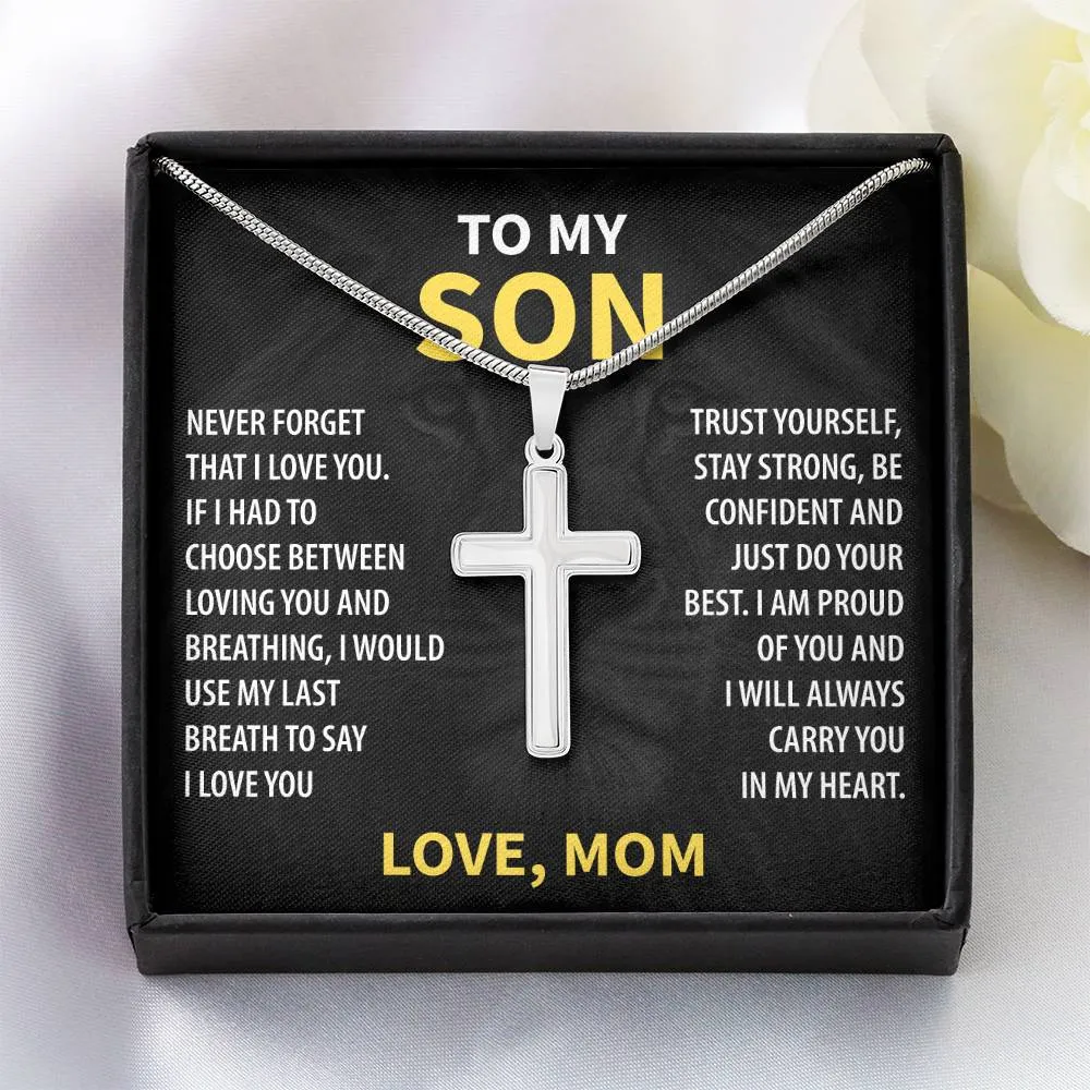 Gift For Son From Mom - Trust Yourself - Stainless Steel Cross Necklace
