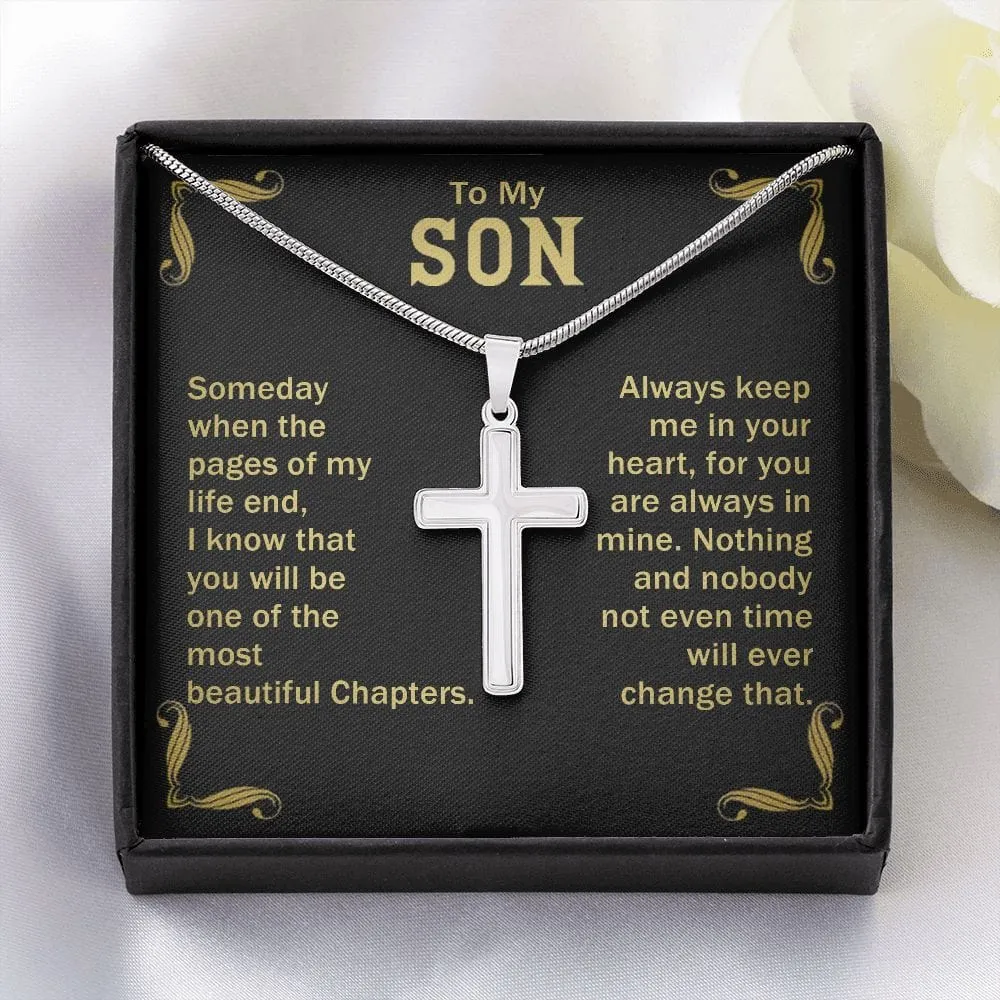 Gift For Son - Most Beautiful Chapters - Cross Necklace With Message Card - Son Gift For Birthday, Christmas, Special Occasion From Mom, Dad