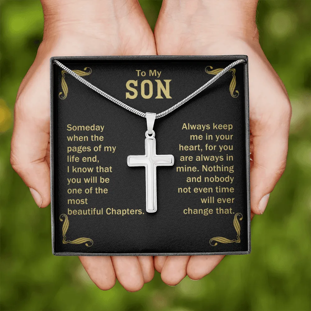 Gift For Son - Most Beautiful Chapters - Cross Necklace With Message Card - Son Gift For Birthday, Christmas, Special Occasion From Mom, Dad