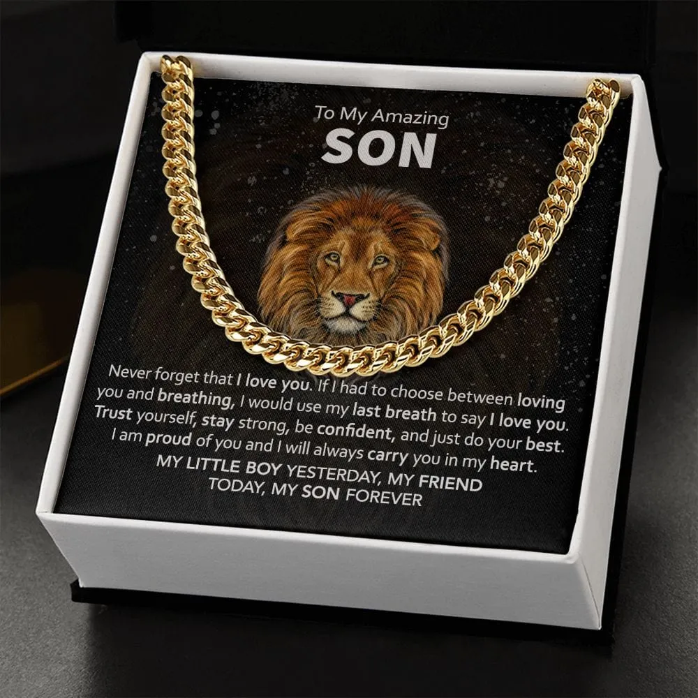 Gift For Son - Never Forget I Love You - Cuban Link Chain With Message Card - Gift For Birthday, Anniversary, Christmas From Dad, Father, Mom, Mother