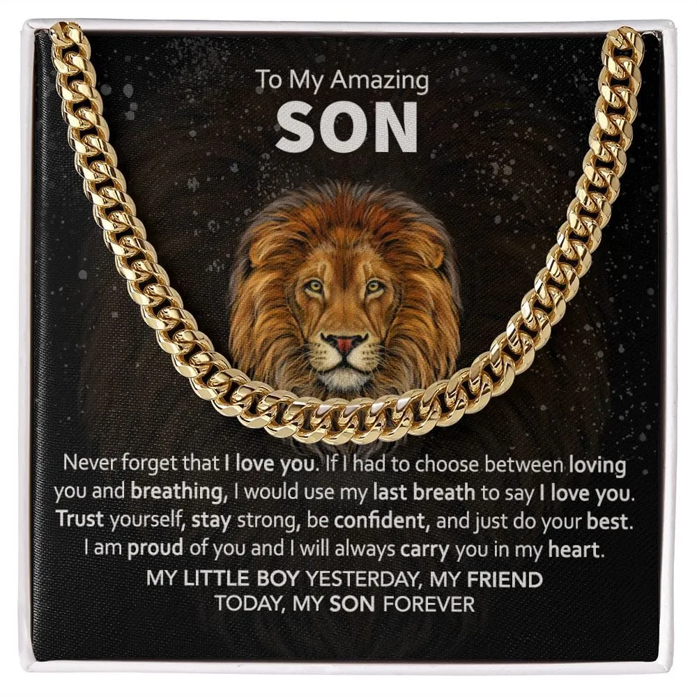 Gift For Son - Never Forget I Love You - Cuban Link Chain With Message Card - Gift For Birthday, Anniversary, Christmas From Dad, Father, Mom, Mother