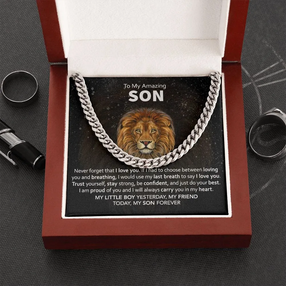 Gift For Son - Never Forget I Love You - Cuban Link Chain With Message Card - Gift For Birthday, Anniversary, Christmas From Dad, Father, Mom, Mother