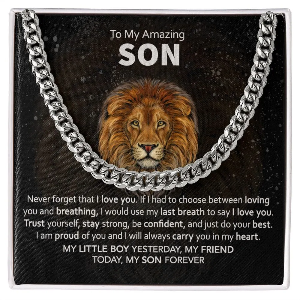 Gift For Son - Never Forget I Love You - Cuban Link Chain With Message Card - Gift For Birthday, Anniversary, Christmas From Dad, Father, Mom, Mother