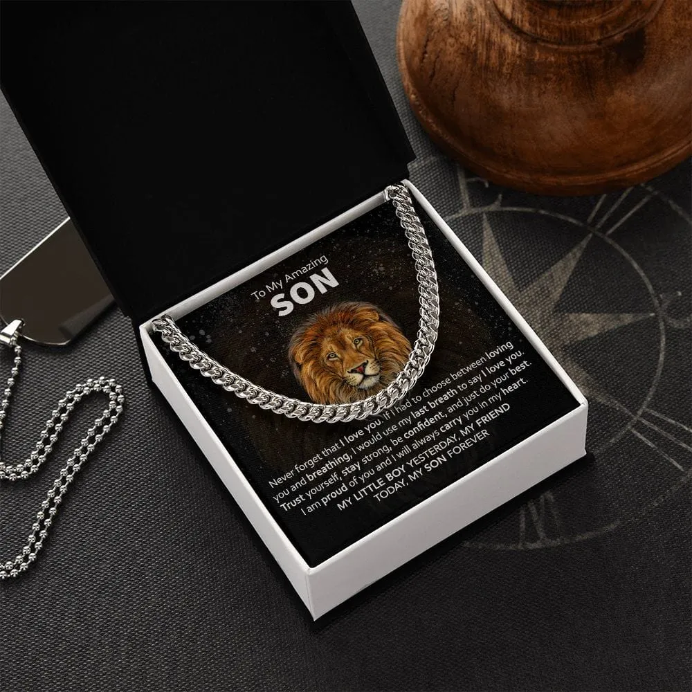 Gift For Son - Never Forget I Love You - Cuban Link Chain With Message Card - Gift For Birthday, Anniversary, Christmas From Dad, Father, Mom, Mother