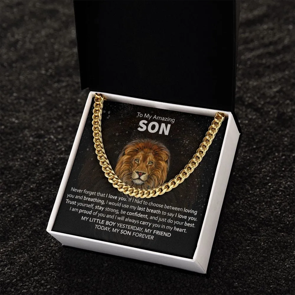 Gift For Son - Never Forget I Love You - Cuban Link Chain With Message Card - Gift For Birthday, Anniversary, Christmas From Dad, Father, Mom, Mother