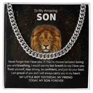 Gift For Son - Never Forget I Love You - Cuban Link Chain With Message Card - Gift For Birthday, Anniversary, Christmas From Dad, Father, Mom, Mother