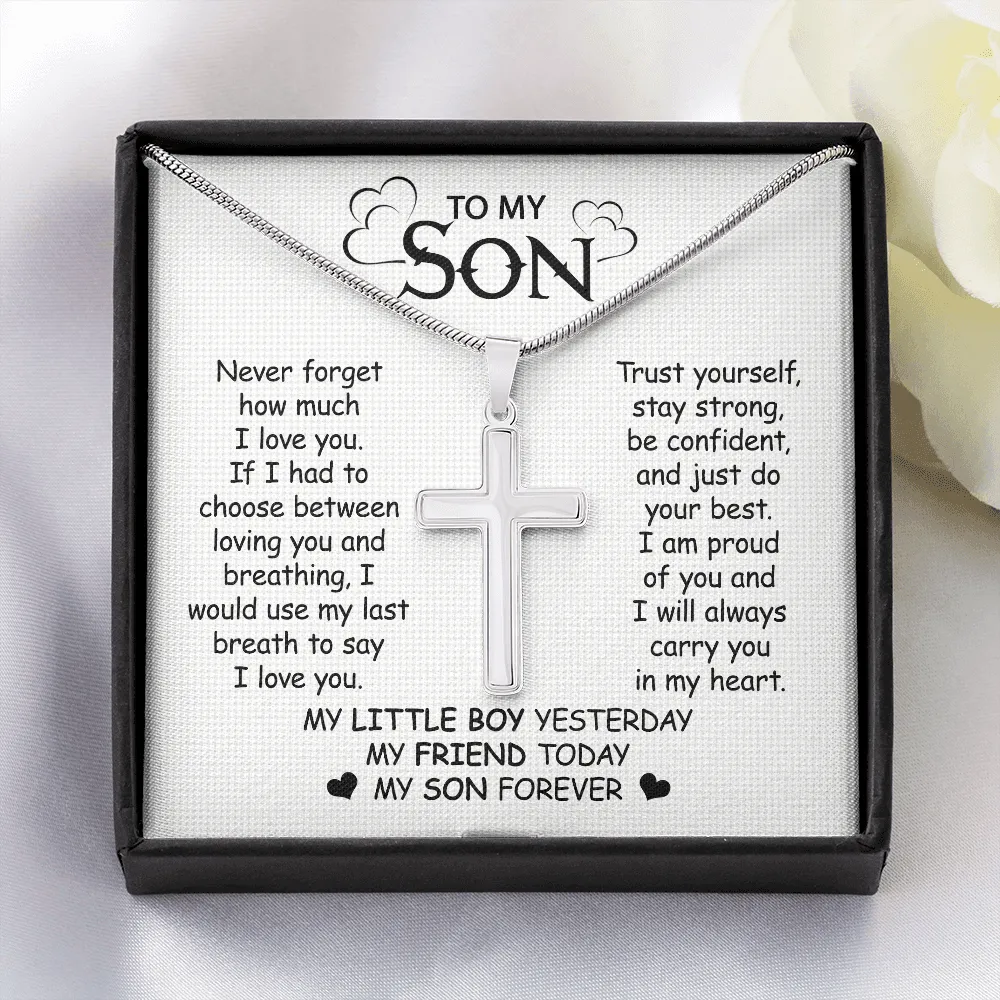 Gift For Son - Never Forget My Love - Cross Necklace With Message Card - Son Gift For Birthday, Christmas, Special Occasion From Mom, Dad