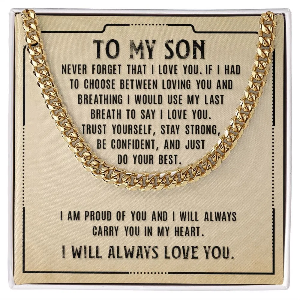 Gift For Son - Never Forget My Love - Cuban Link Chain With Message Card - Son Gift For Birthday, Christmas, Special Occasion From Mom, Dad