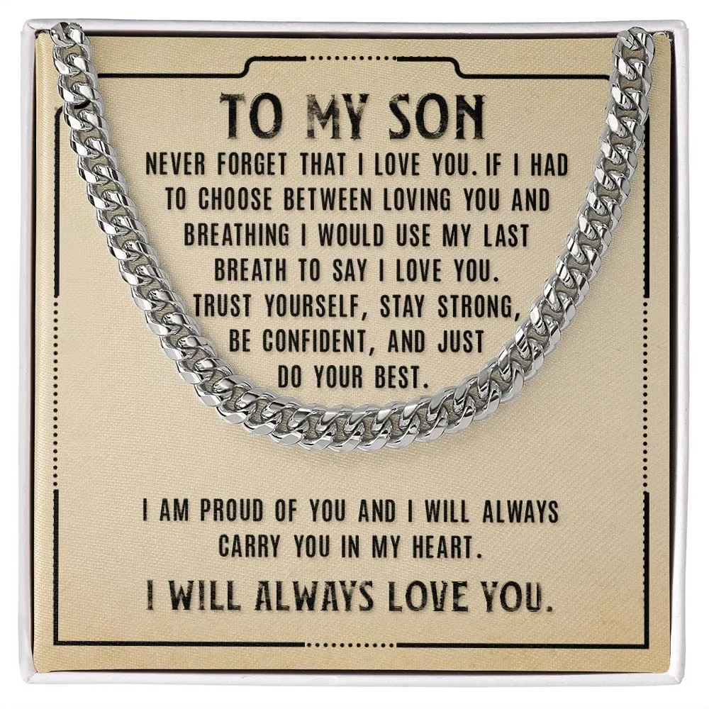Gift For Son - Never Forget My Love - Cuban Link Chain With Message Card - Son Gift For Birthday, Christmas, Special Occasion From Mom, Dad
