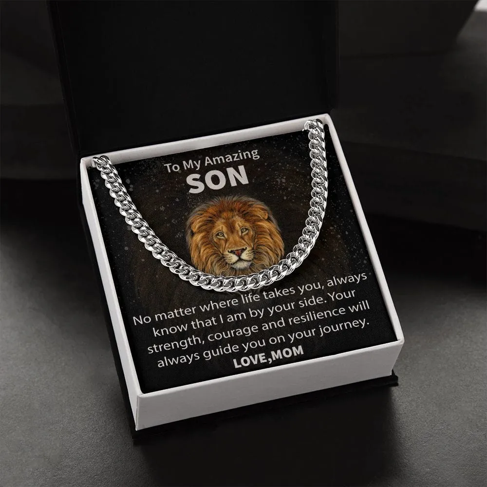 Gift For Son - No Matter Where Life Takes You - Cuban Link Chain Necklace Message Card - Son Gift For Birthday, Christmas, Special Occasion From Mom, Mother