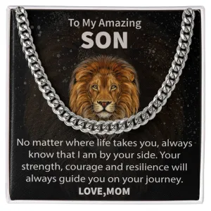 Gift For Son - No Matter Where Life Takes You - Cuban Link Chain Necklace Message Card - Son Gift For Birthday, Christmas, Special Occasion From Mom, Mother