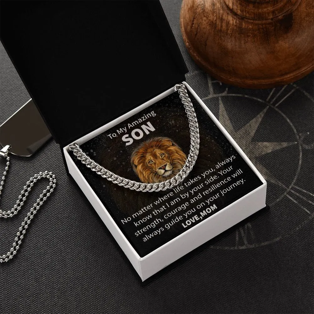 Gift For Son - No Matter Where Life Takes You - Cuban Link Chain Necklace Message Card - Son Gift For Birthday, Christmas, Special Occasion From Mom, Mother
