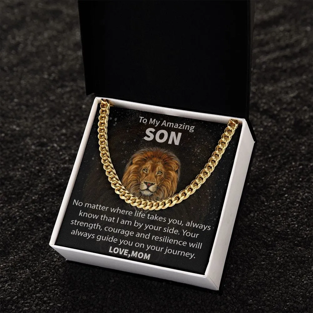 Gift For Son - No Matter Where Life Takes You - Cuban Link Chain Necklace Message Card - Son Gift For Birthday, Christmas, Special Occasion From Mom, Mother