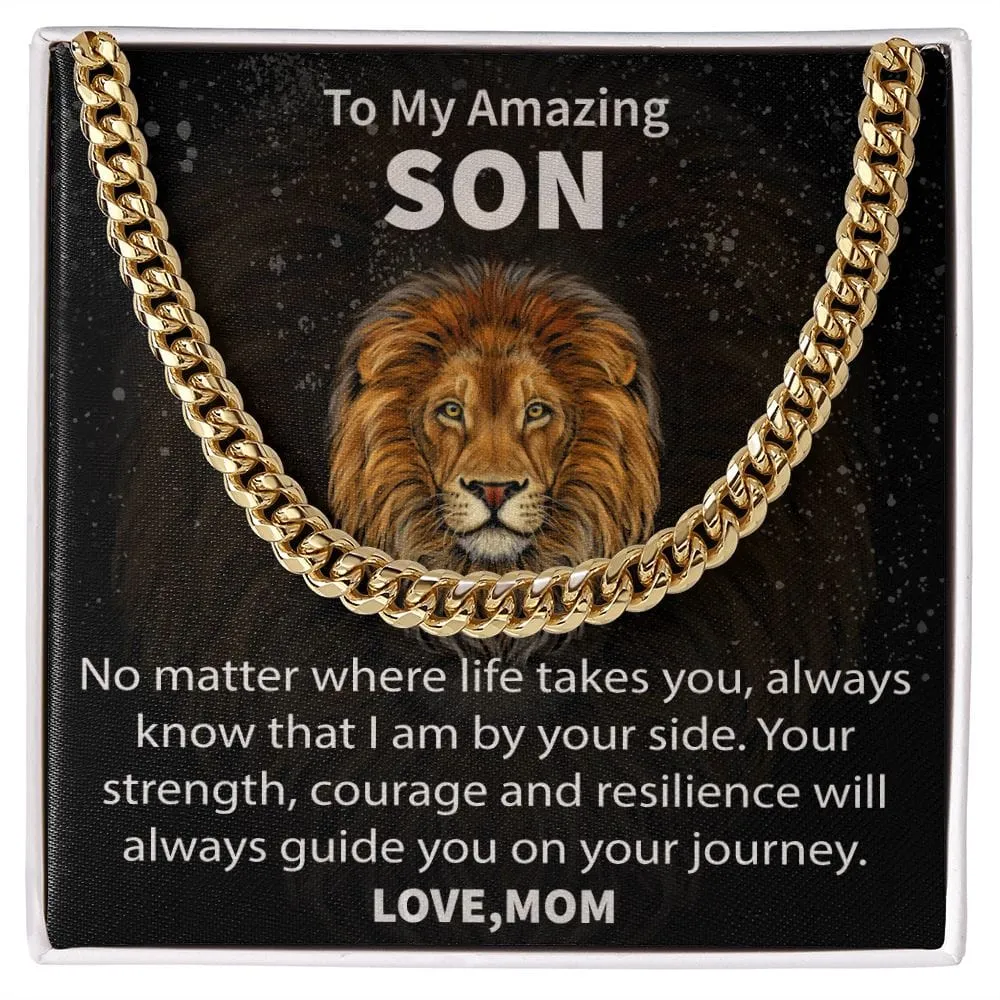 Gift For Son - No Matter Where Life Takes You - Cuban Link Chain Necklace Message Card - Son Gift For Birthday, Christmas, Special Occasion From Mom, Mother