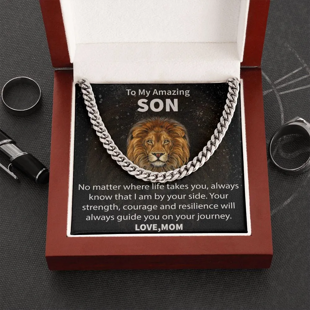 Gift For Son - No Matter Where Life Takes You - Cuban Link Chain Necklace Message Card - Son Gift For Birthday, Christmas, Special Occasion From Mom, Mother