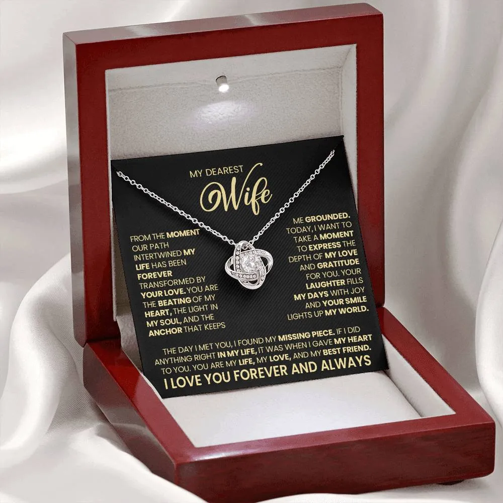 Gift For Wife "Your Love Light Up My World" Gold Knot Necklace