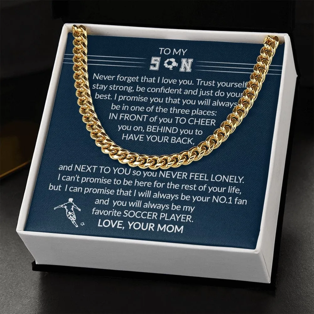 Gift To My Soccer Player Son - Biggest Fan - Cuban Link Chain With Message Card - Gift For Birthday, Christmas, Special Occasion From Mom