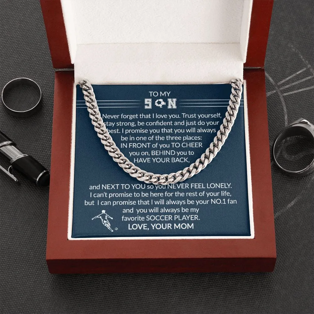 Gift To My Soccer Player Son - Biggest Fan - Cuban Link Chain With Message Card - Gift For Birthday, Christmas, Special Occasion From Mom