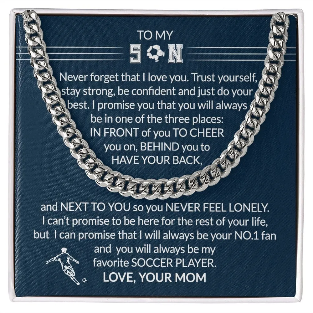 Gift To My Soccer Player Son - Biggest Fan - Cuban Link Chain With Message Card - Gift For Birthday, Christmas, Special Occasion From Mom