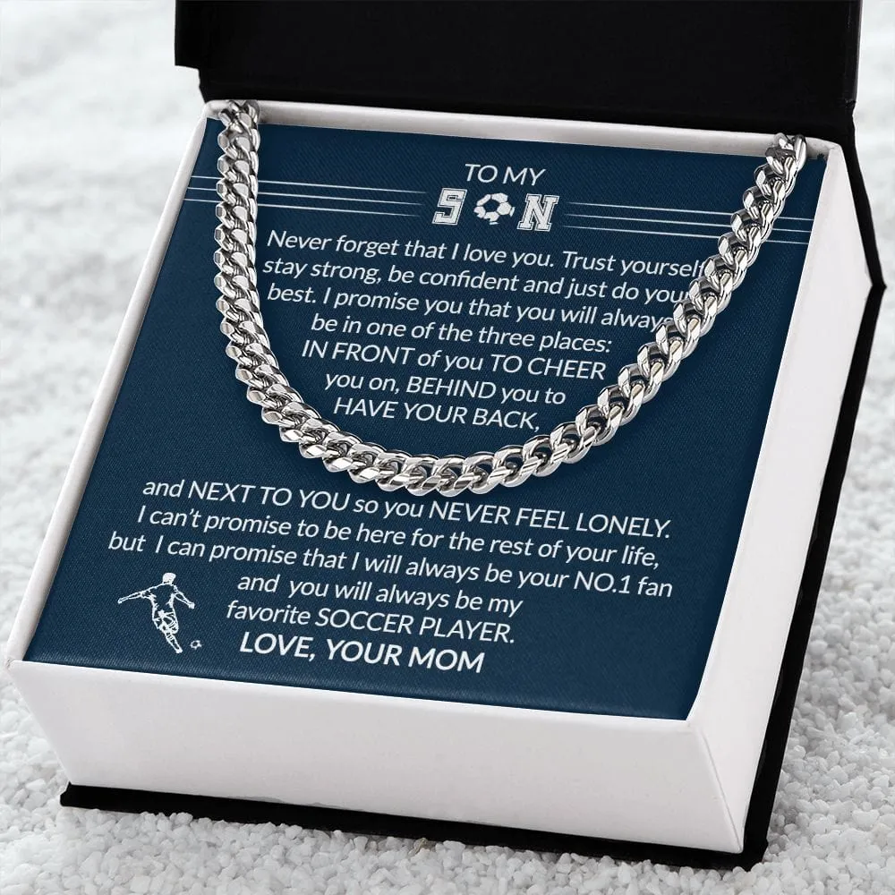 Gift To My Soccer Player Son - Biggest Fan - Cuban Link Chain With Message Card - Gift For Birthday, Christmas, Special Occasion From Mom