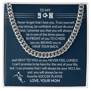 Gift To My Soccer Player Son - Biggest Fan - Cuban Link Chain With Message Card - Gift For Birthday, Christmas, Special Occasion From Mom