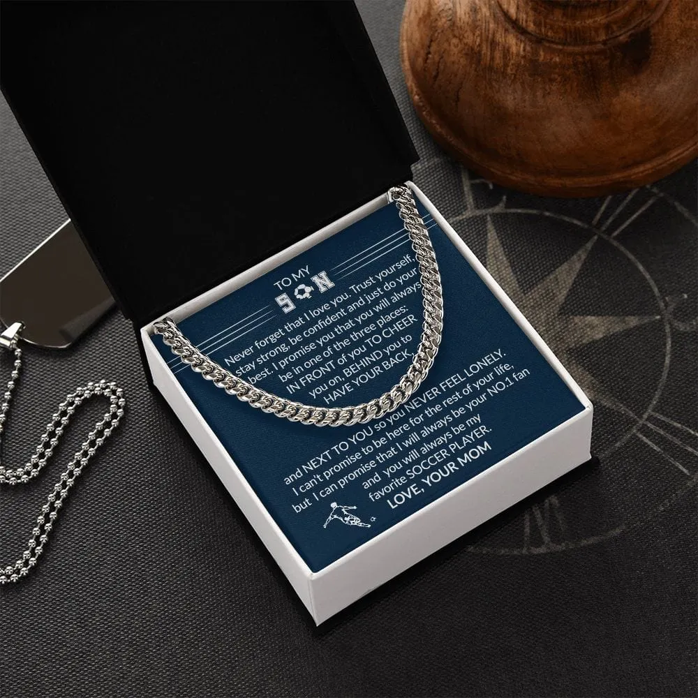 Gift To My Soccer Player Son - Biggest Fan - Cuban Link Chain With Message Card - Gift For Birthday, Christmas, Special Occasion From Mom