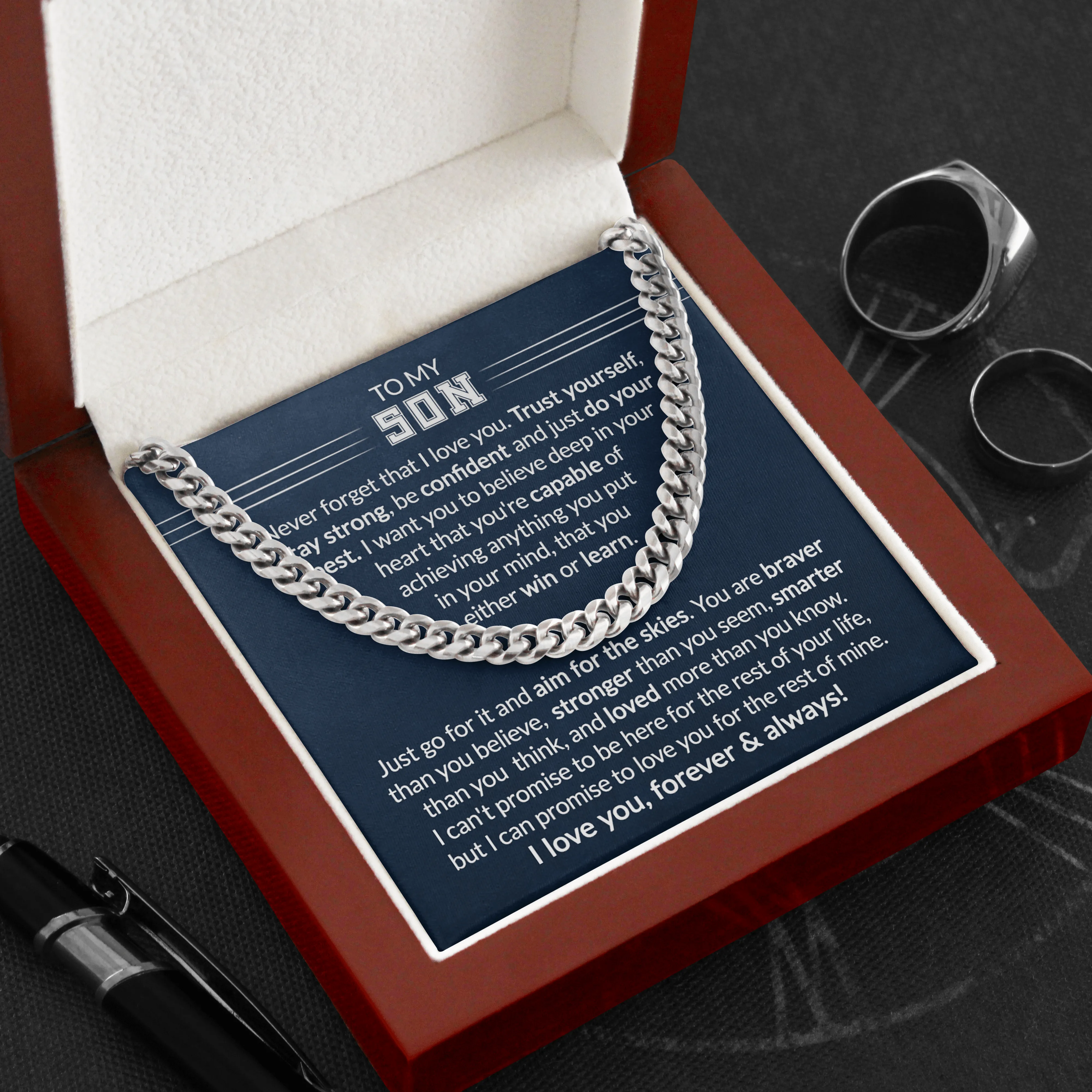 Gift To My Son - Trust Yourself - Cuban Link Chain With Message Card - Gift For Birthday, Christmas, Special Occasion From Mom