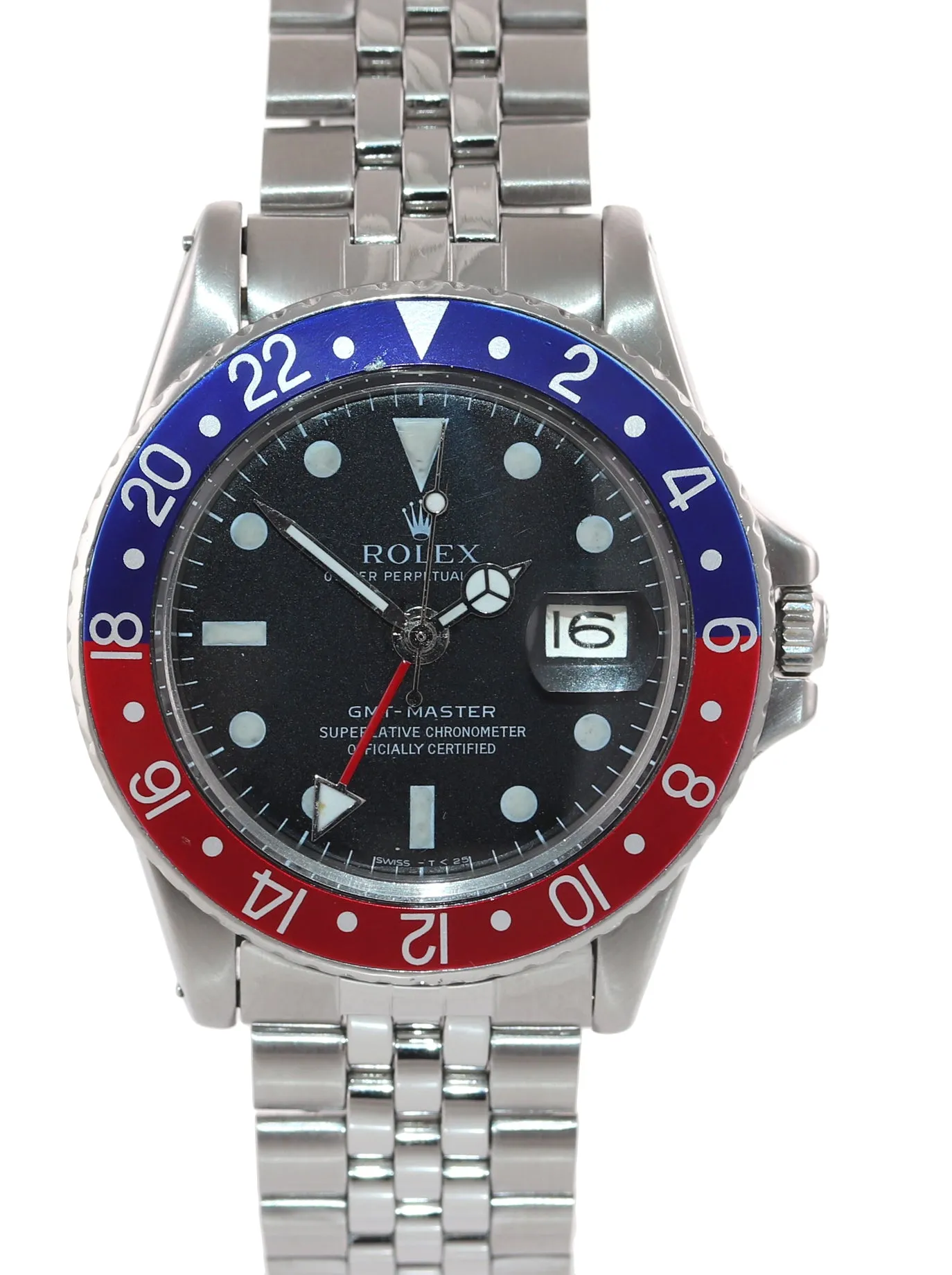 Gilt Era Rolex GMT-Master Pepsi Blue Red Jubilee Matte Dial 1675 Steel Watch