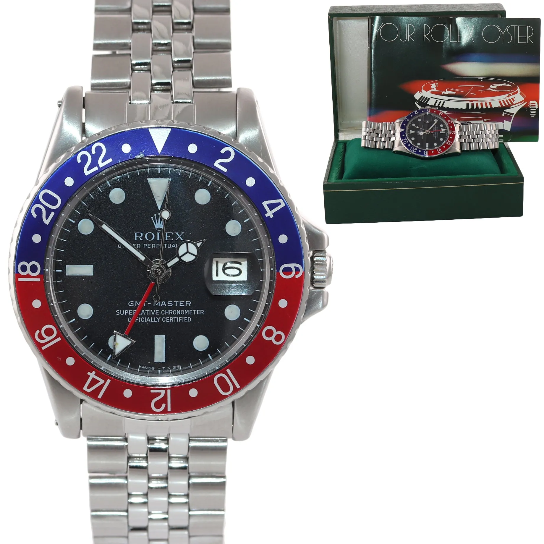 Gilt Era Rolex GMT-Master Pepsi Blue Red Jubilee Matte Dial 1675 Steel Watch