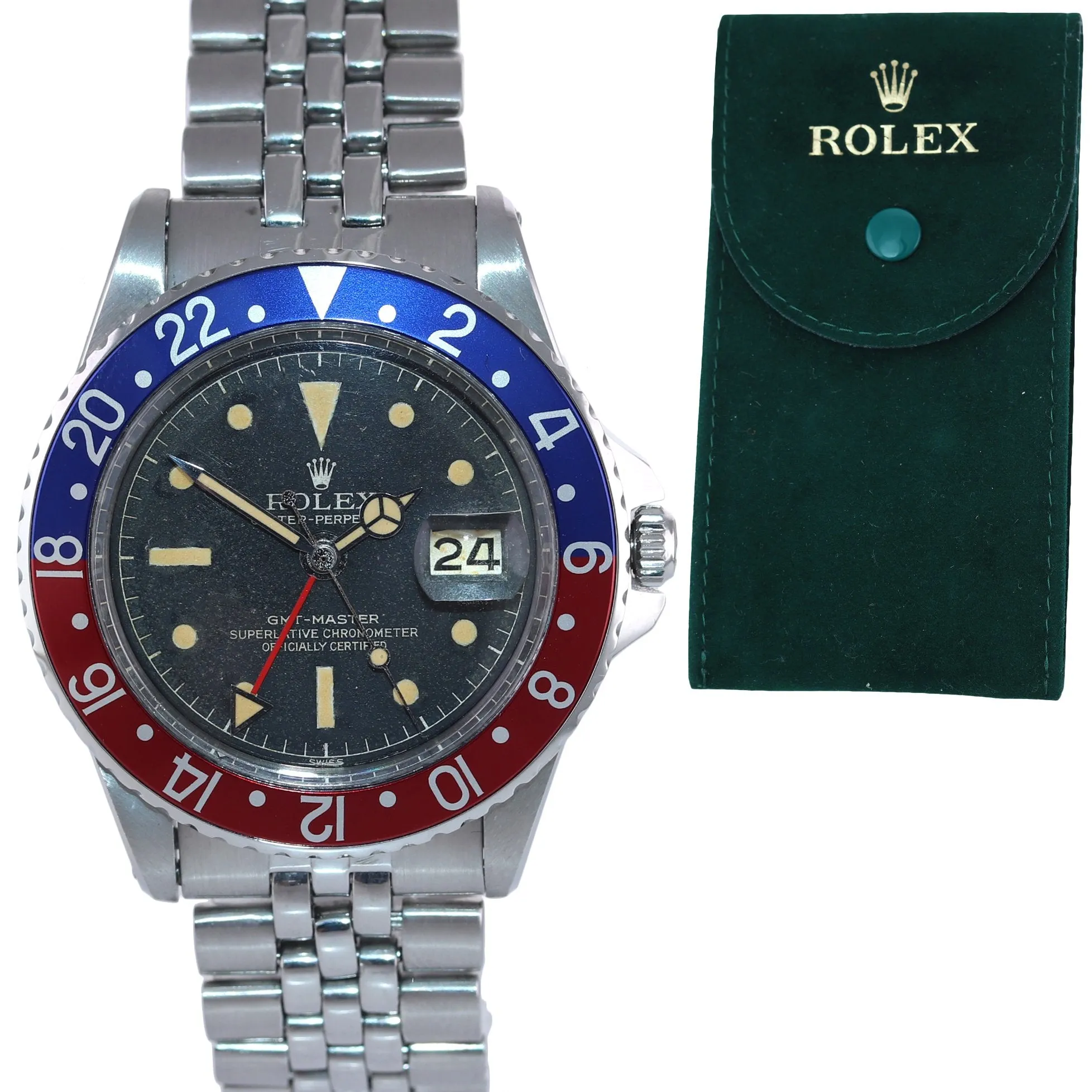 Gilt Era Rolex GMT-Master Pepsi Blue Red Jubilee Matte Dial 1675 Steel Watch