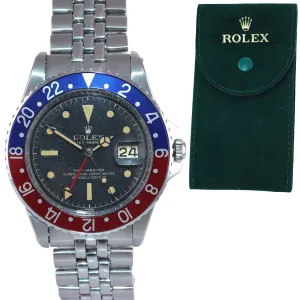 Gilt Era Rolex GMT-Master Pepsi Blue Red Jubilee Matte Dial 1675 Steel Watch