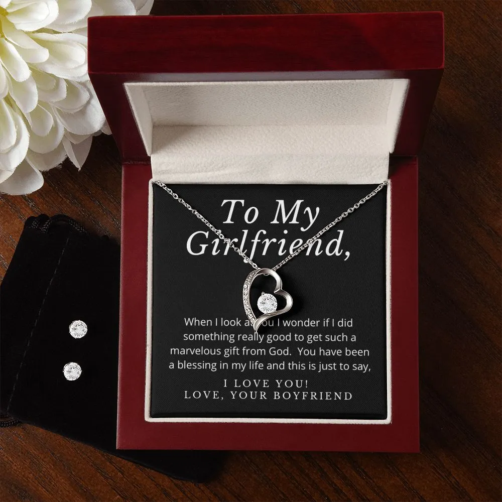 Girlfriend Jewelry Set, Heart Necklace and Earring Set