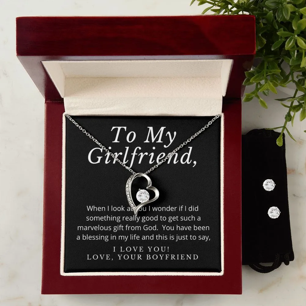 Girlfriend Jewelry Set, Heart Necklace and Earring Set