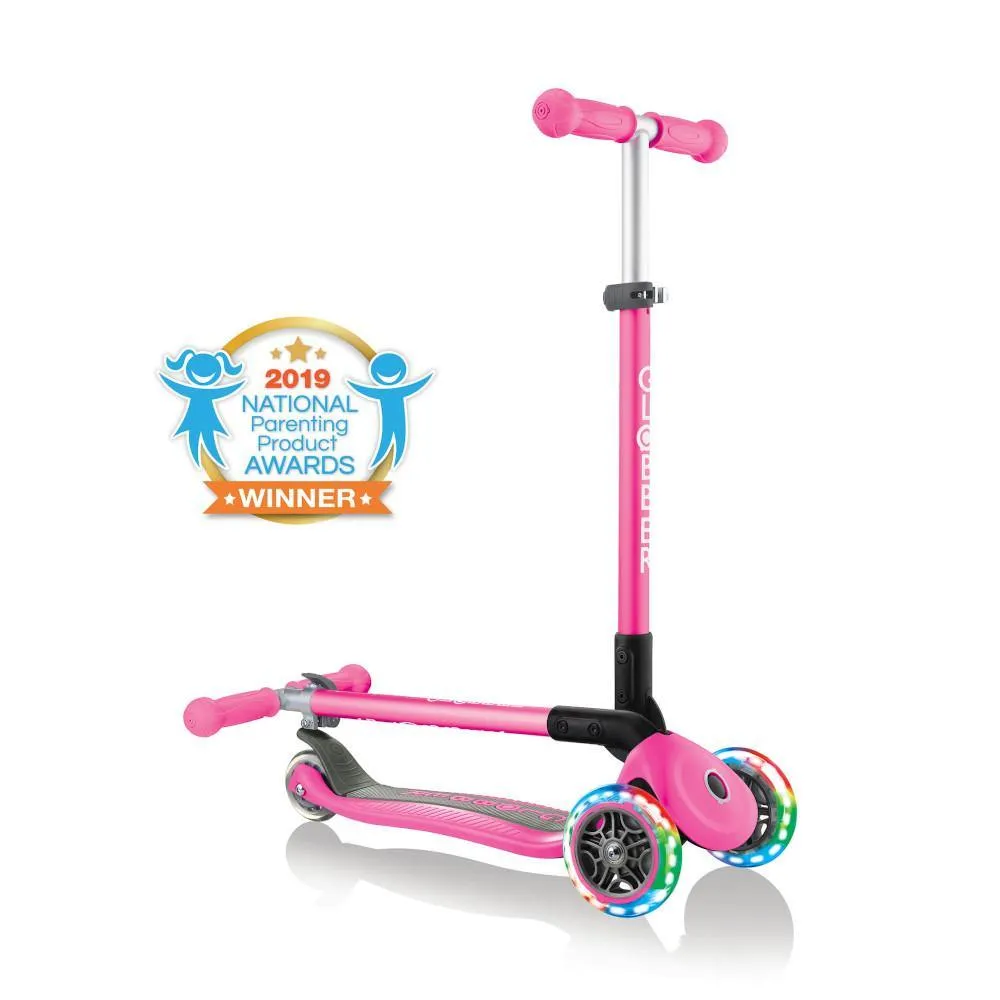 Globber Primo Foldable Lights 3-Wheels Kids Scooter - Deep Pink