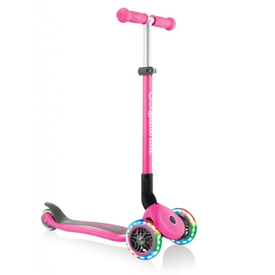 Globber Primo Foldable Lights 3-Wheels Kids Scooter - Deep Pink