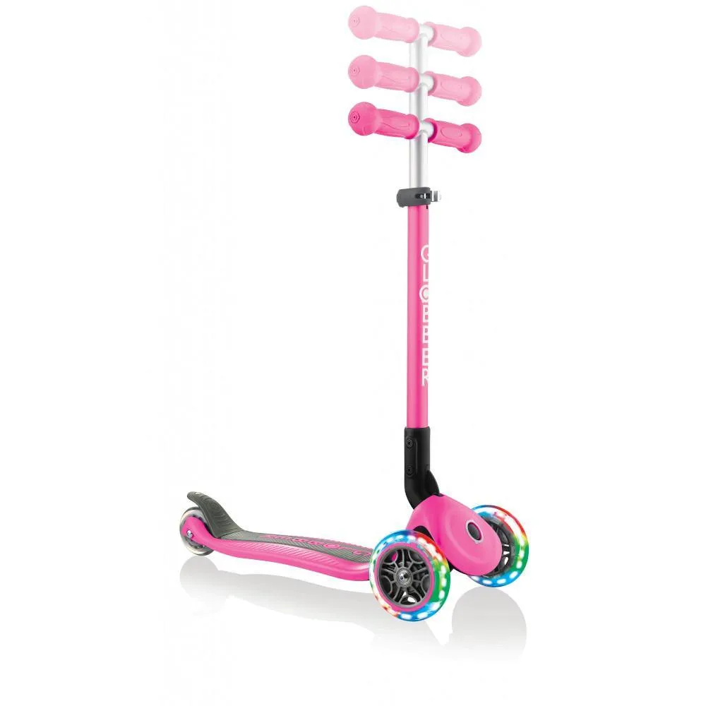 Globber Primo Foldable Lights 3-Wheels Kids Scooter - Deep Pink